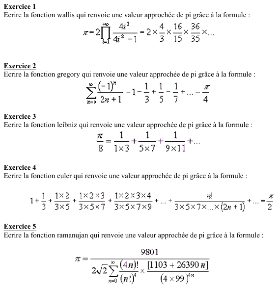 formules pour calculer Pi